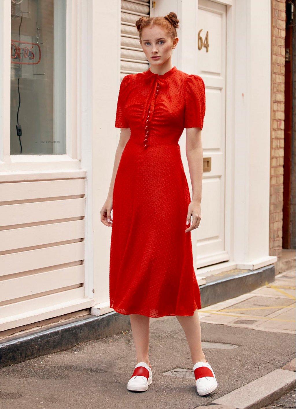 Sina Red Silk-Cotton Midi Dress | Clothing | L.K.Bennett
