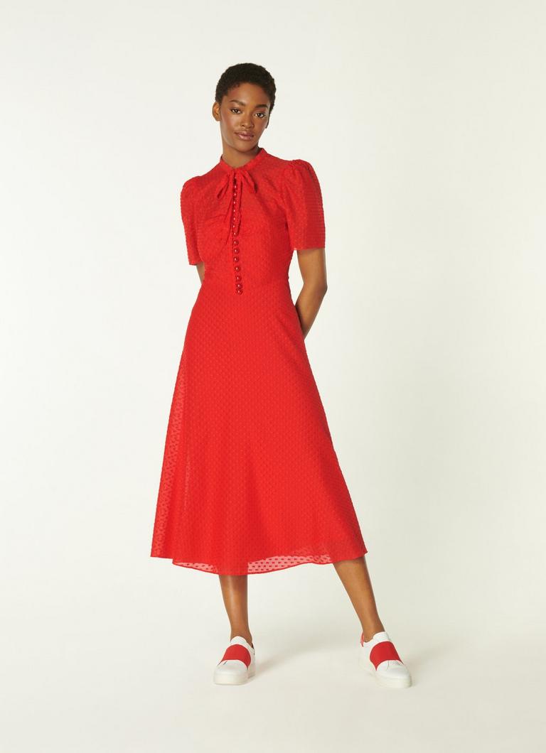 Sina Red Silk Cotton Midi Dress Clothing L.K.Bennett