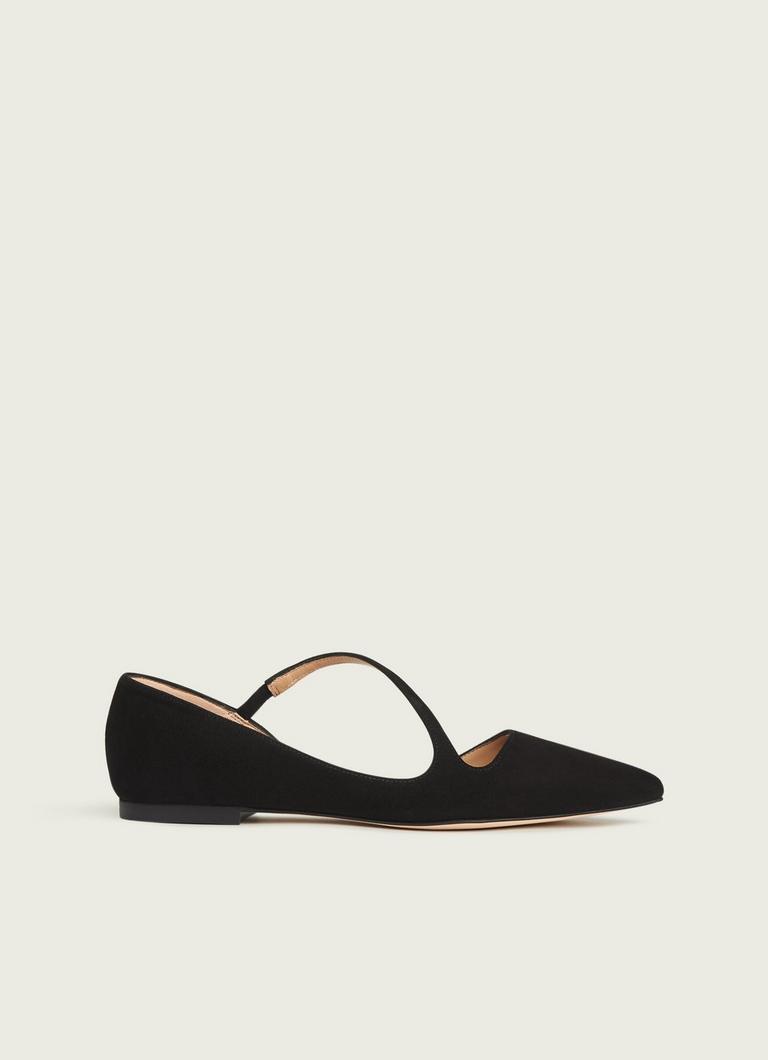 Pandora Suede Strap Flats Designer Black Flats LK Bennett
