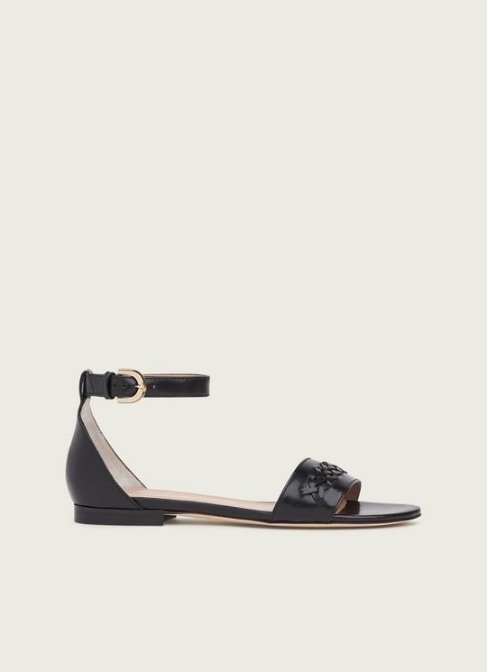 L.K.Bennett Rebecca Black Leather Weave Detail Sandals, Black
