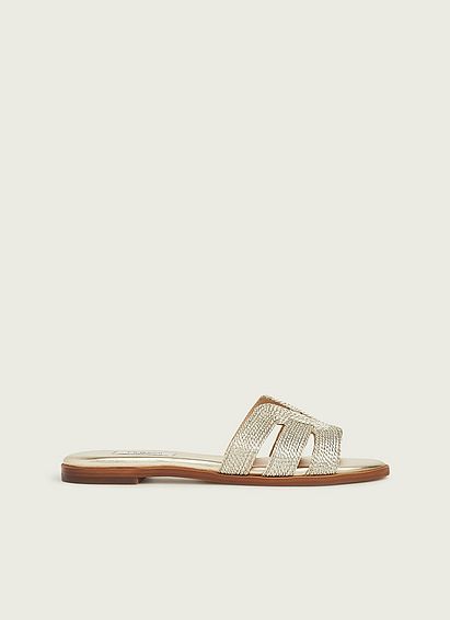 Riley Gold Rope Flat Mules, Gold