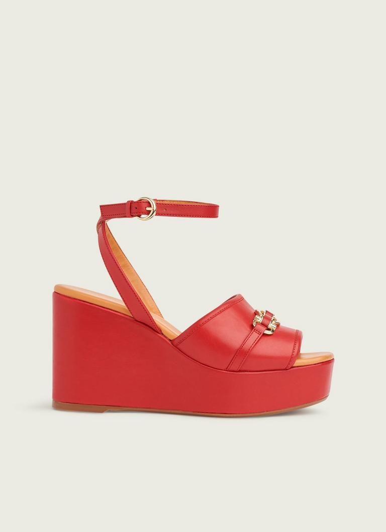 Selene Red Leather Snaffle Detail Platform Wedges