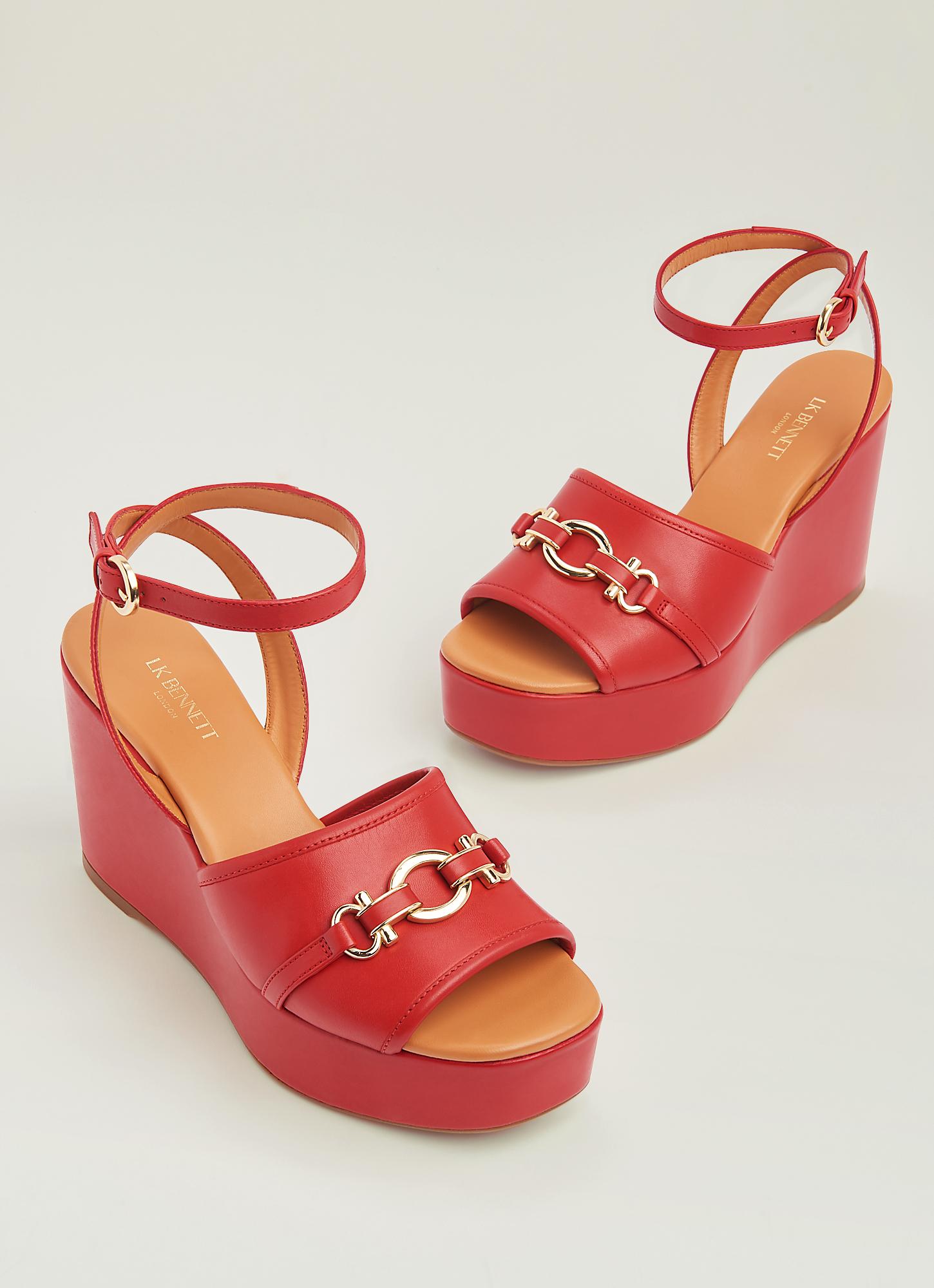 Selene Red Leather Snaffle-Detail Platform Wedges