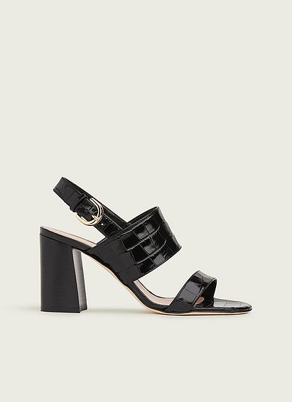 Nicolette Black Croc-Effect Leather Sandals, Black