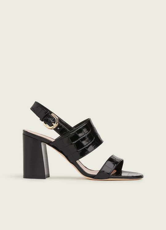 L.K.Bennett Nicolette Black Croc-Effect Leather Sandals, Black