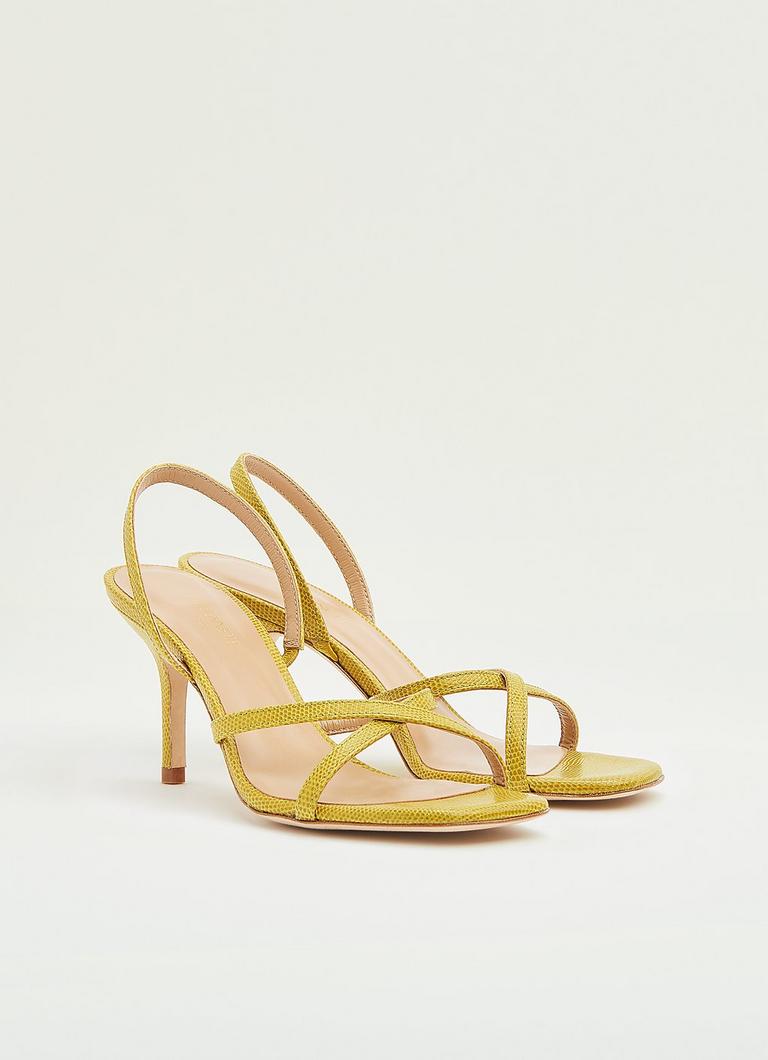 Noon Lime Lizard-Effect Leather Strappy Sandals Shoes
