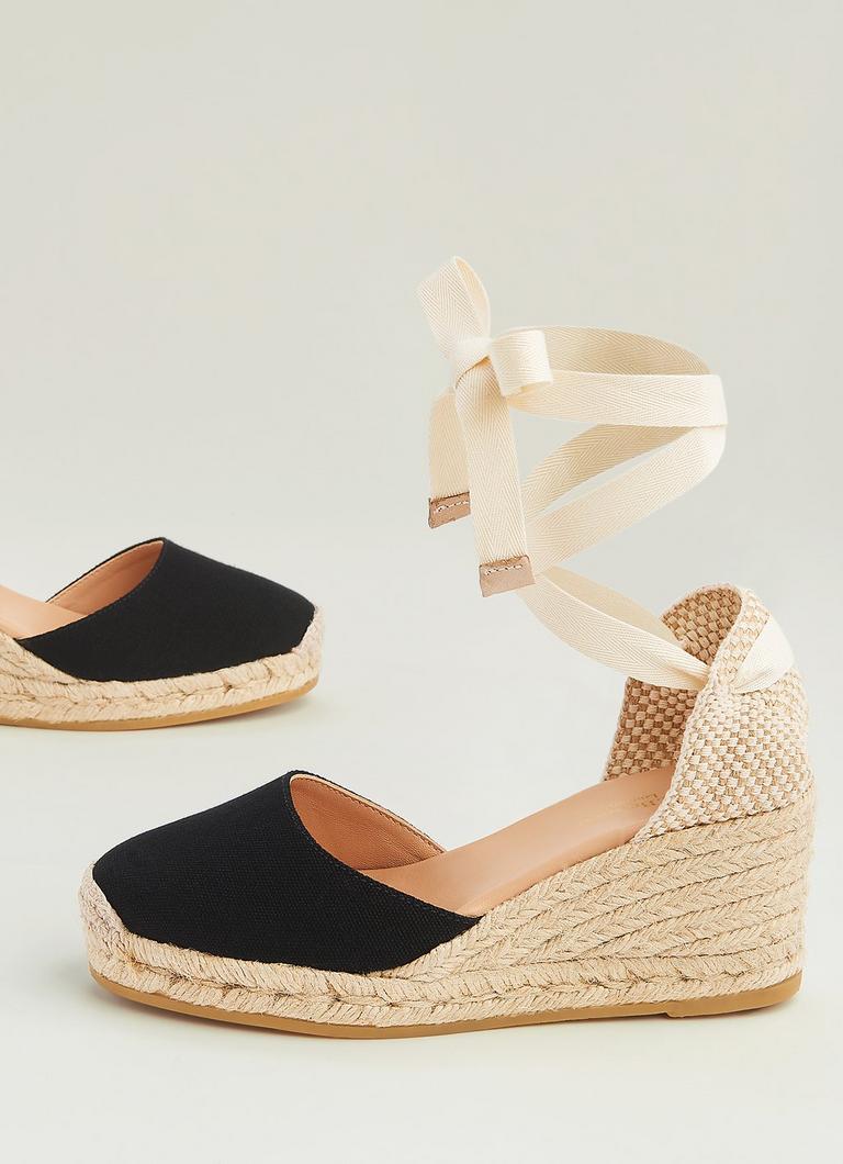 Black canvas shop espadrille wedges