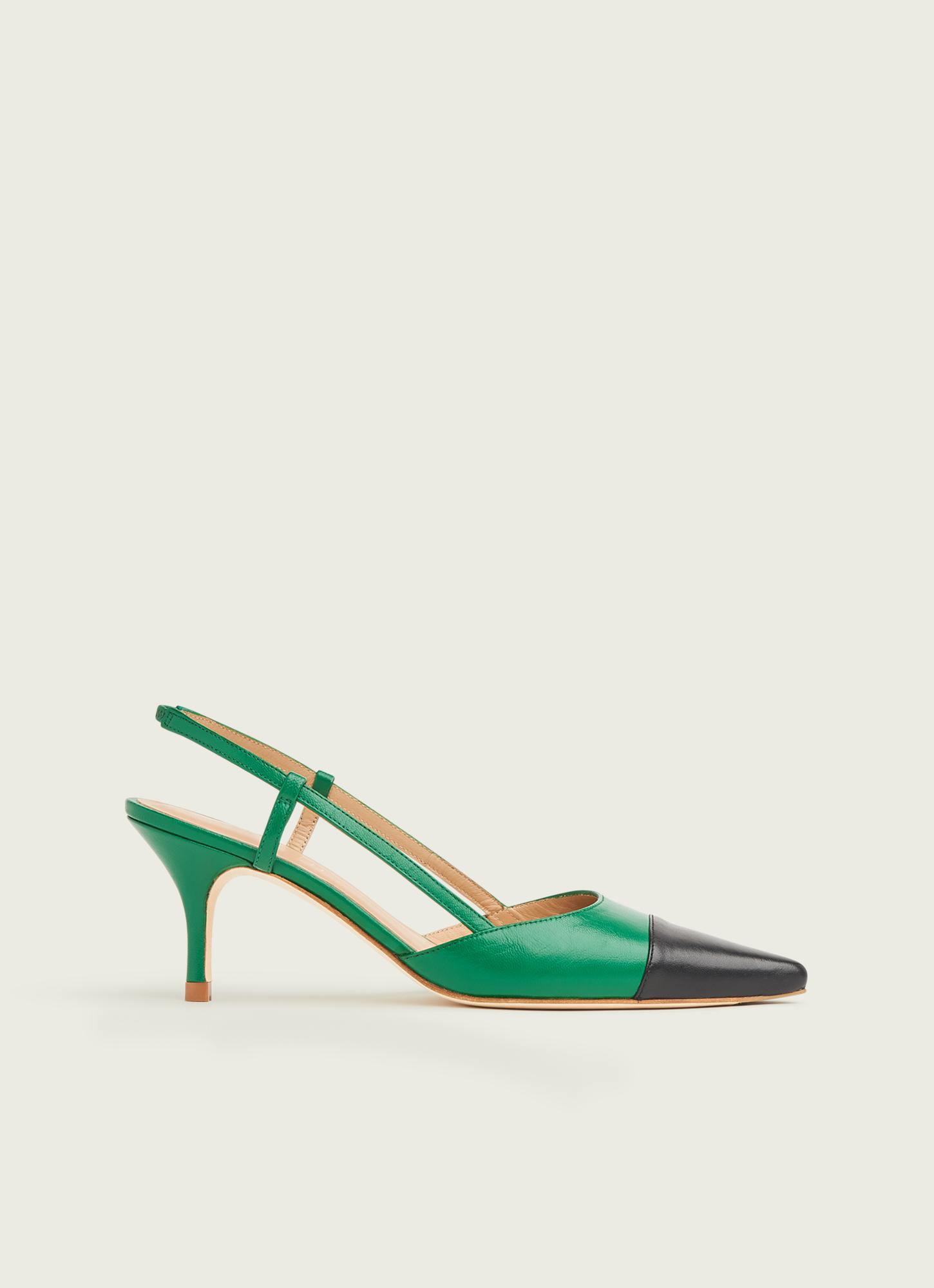 Hally Green and Black Leather Slingbacks Shoes