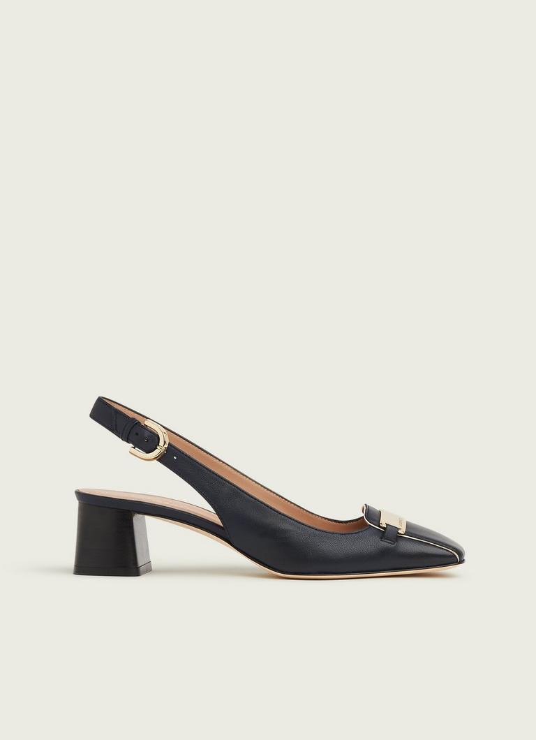 Harlem Navy Leather Slingbacks L.K.Bennett London