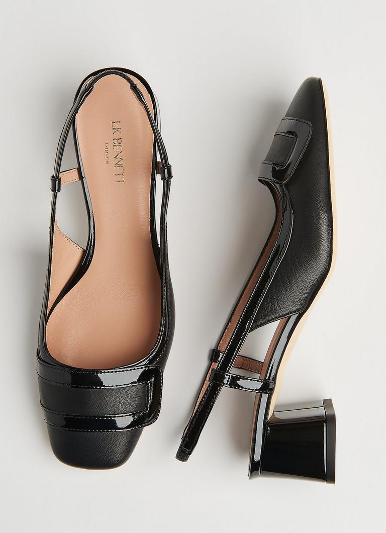 Hilary Black Leather Block Heel Slingbacks Shoes L.K.Bennett