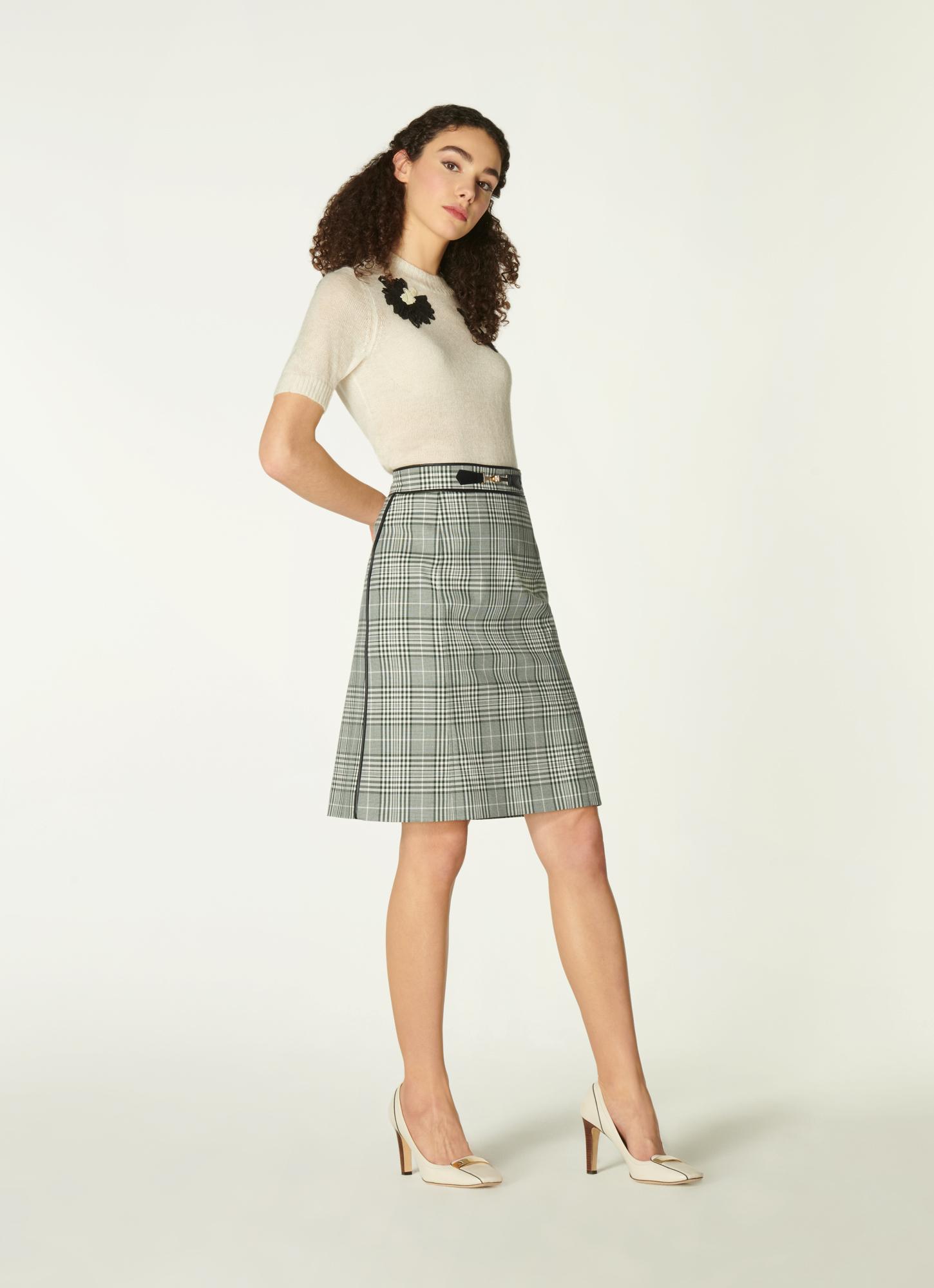 Faye Green Check Cotton-Blend A-Line Skirt Clothing