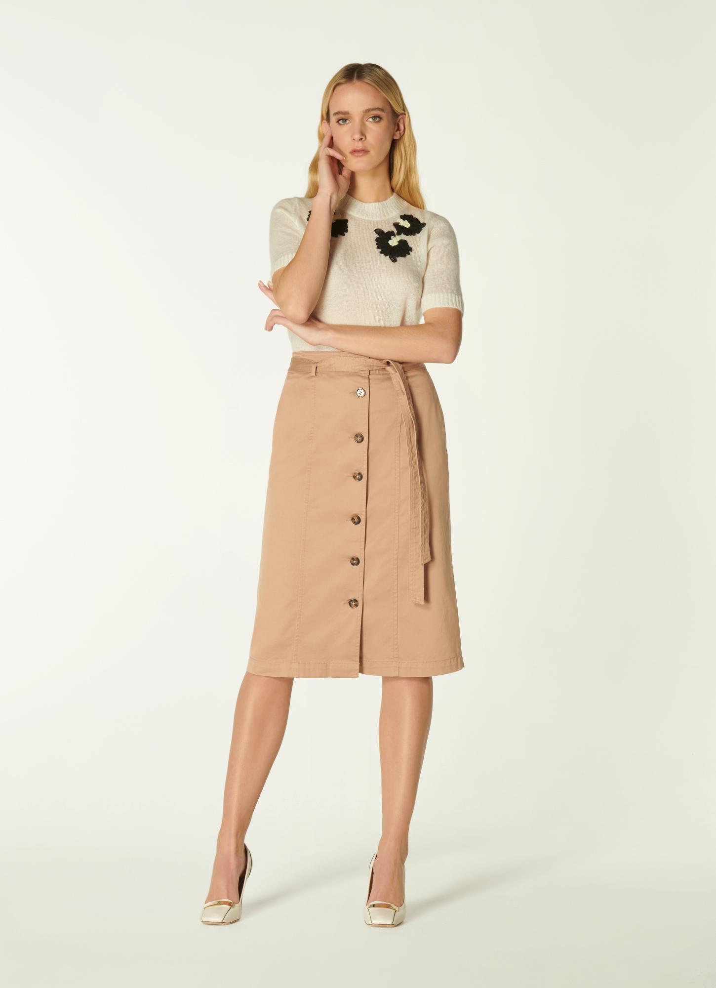 Sussex Beige Cotton Button-Through Skirt Clothing