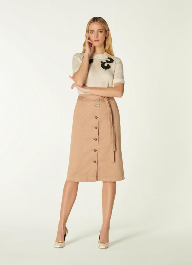 Sussex Beige Cotton Button-Through Skirt Clothing