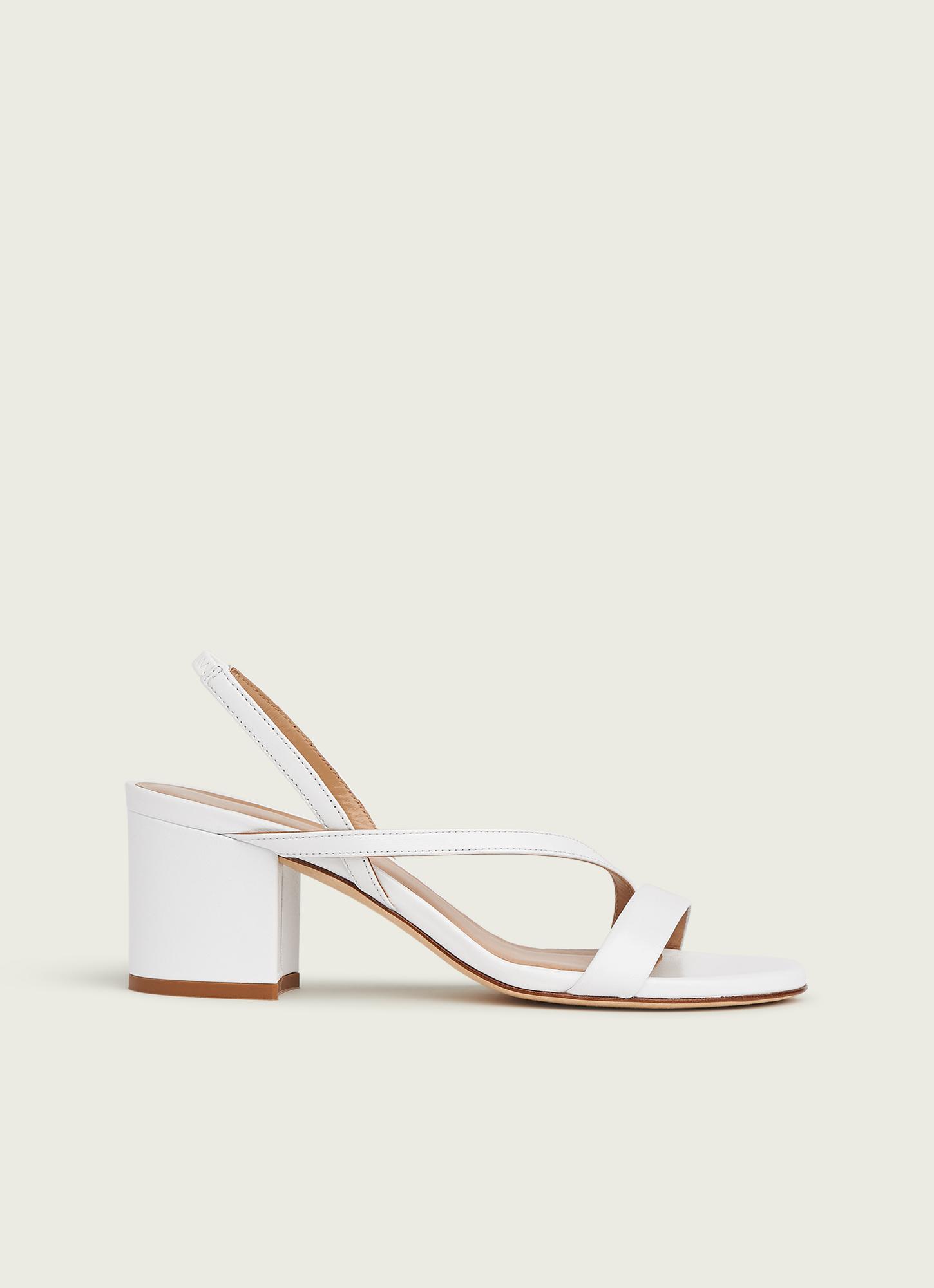 Nine White Asymmetric Block Heel Sandals Shoes