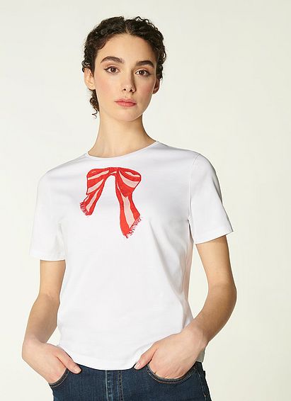 Lou Candy Stripe Bow White T-Shirt, White
