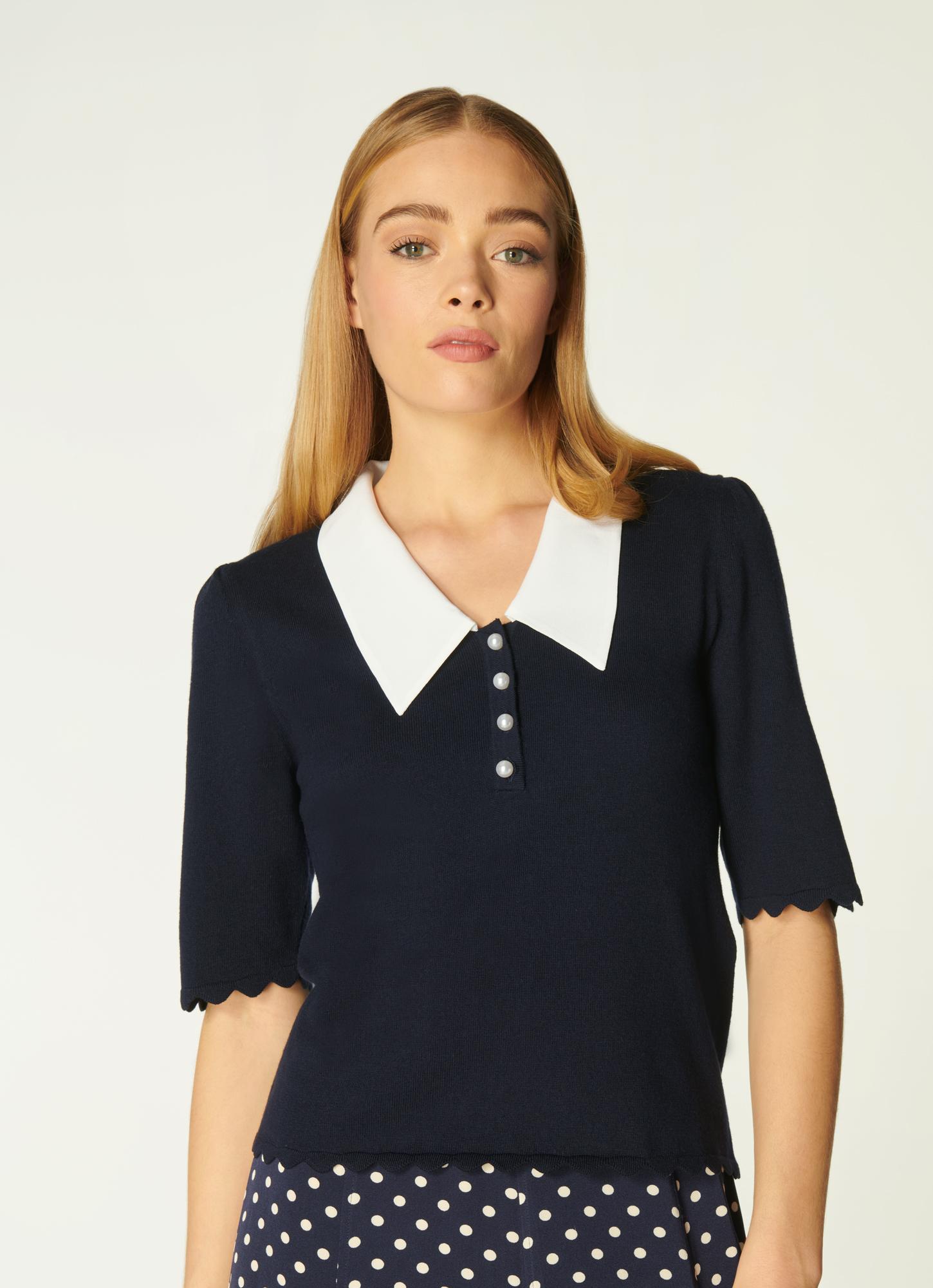 Rosie Navy Wool-Cotton Knitted Top | Clothing | L.K.Bennett