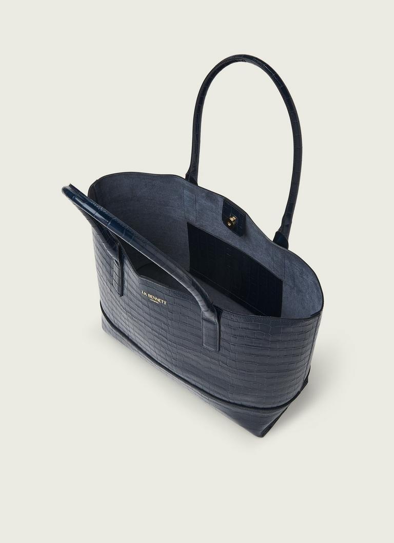 Lacey Navy Croc Effect Leather Tote Bag Handbags L.K.Bennett