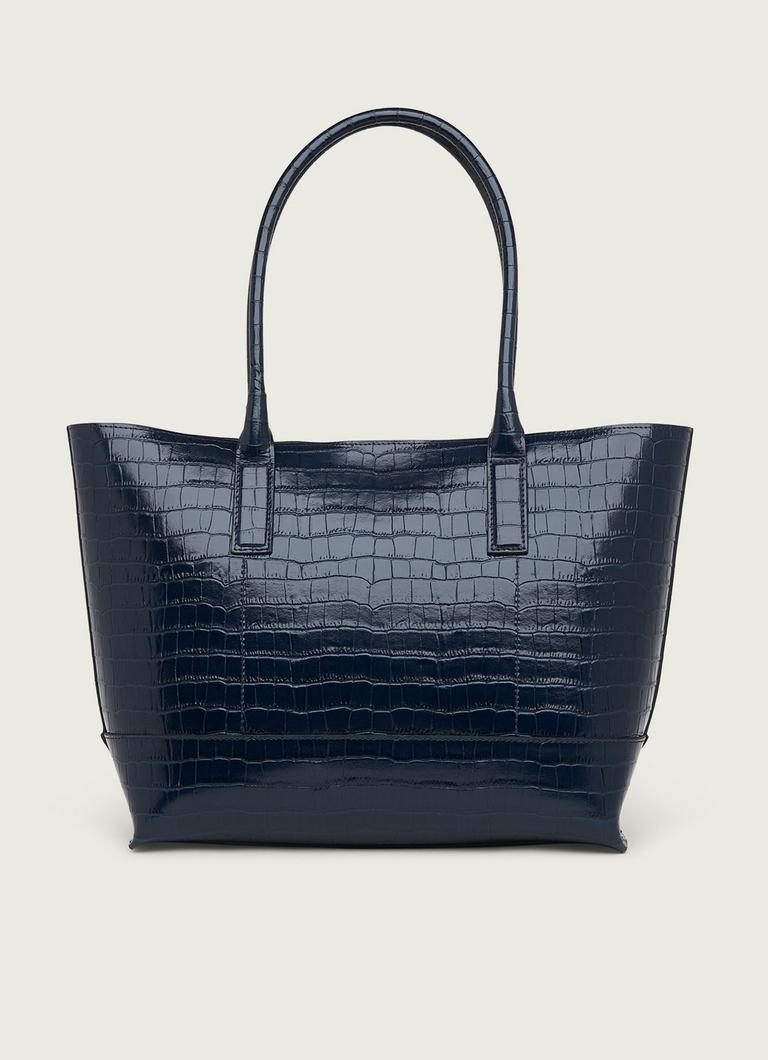 Lacey Navy Croc Effect Leather Tote Bag Handbags L.K.Bennett