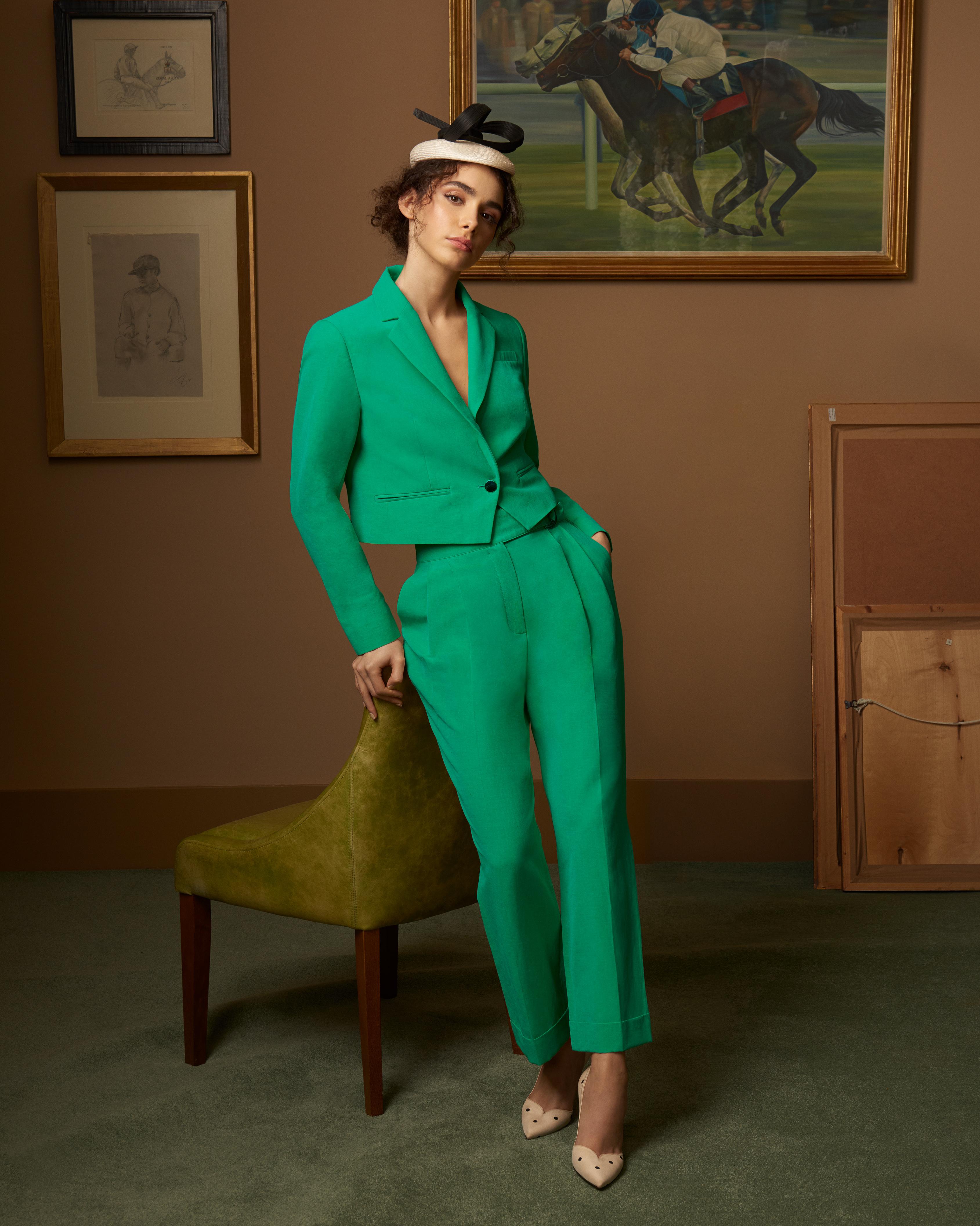 L.K.Bennett Marta Green Linen-Blend Trousers, Green