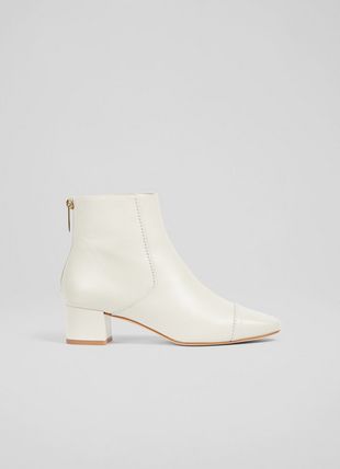 Lotta Cream Leather Pinked Trim Ankle Boots