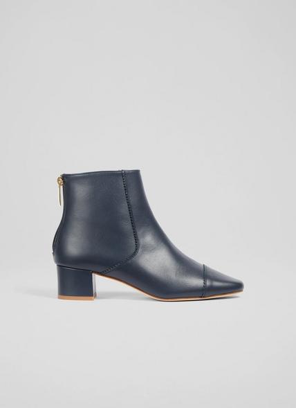 Lotta Navy Leather Toe Cap Ankle Boots