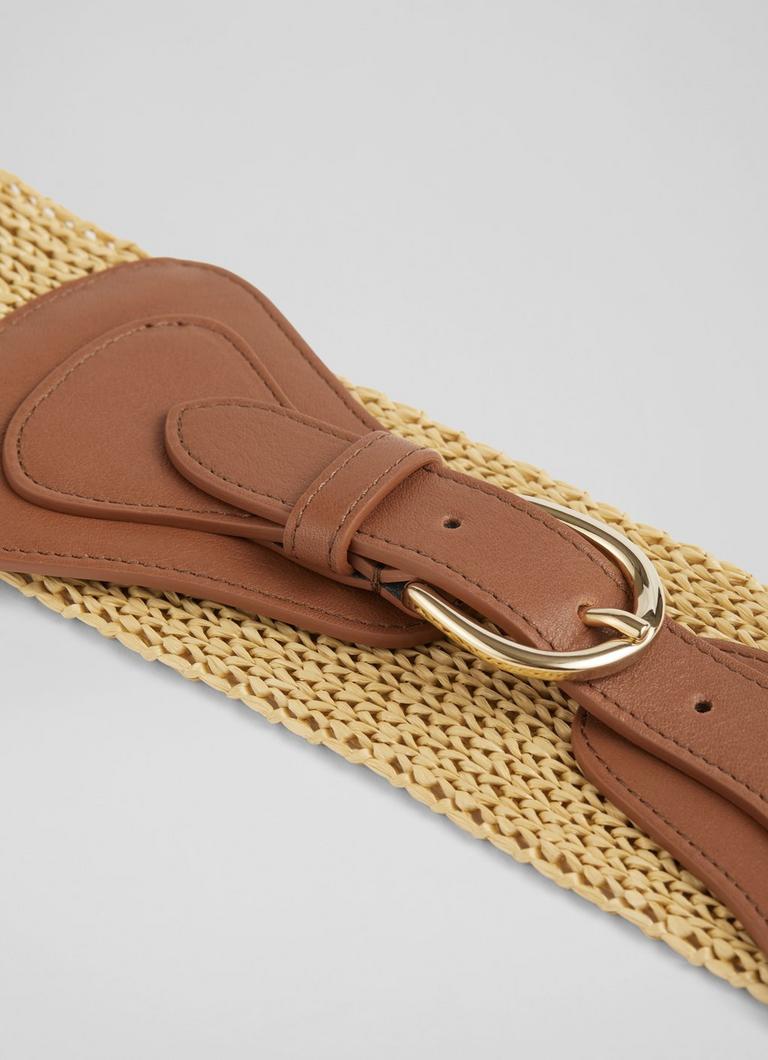 Gemima Tan Straw Wide Belt Sale Collections London