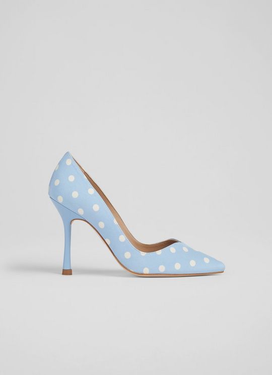 L.K.Bennett Faye Blue And Cream Polka Dot Silk Court Shoes, Azure Ivory