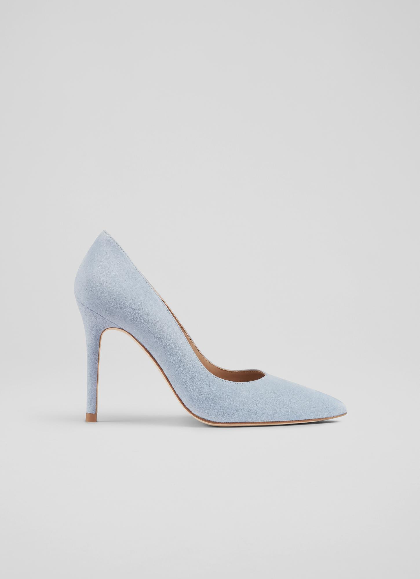 L.K.Bennett Fern Pale Blue Suede Pointed Toe Courts, Blue