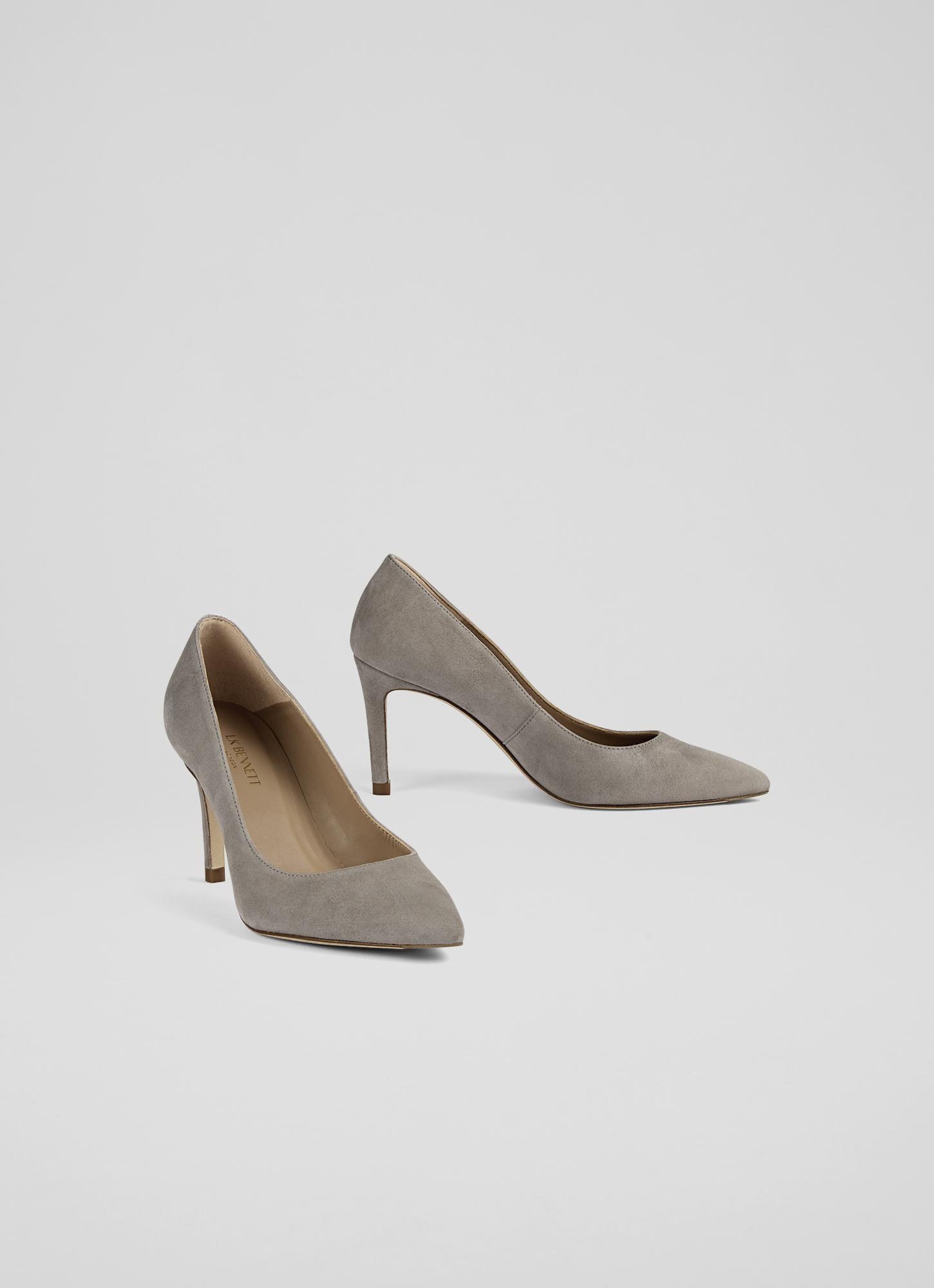 pale grey suede court shoes
