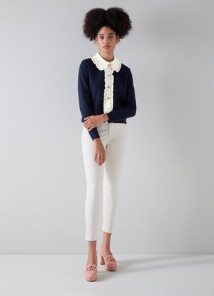 Paris Navy Knit and Cream Blouse Cardigan