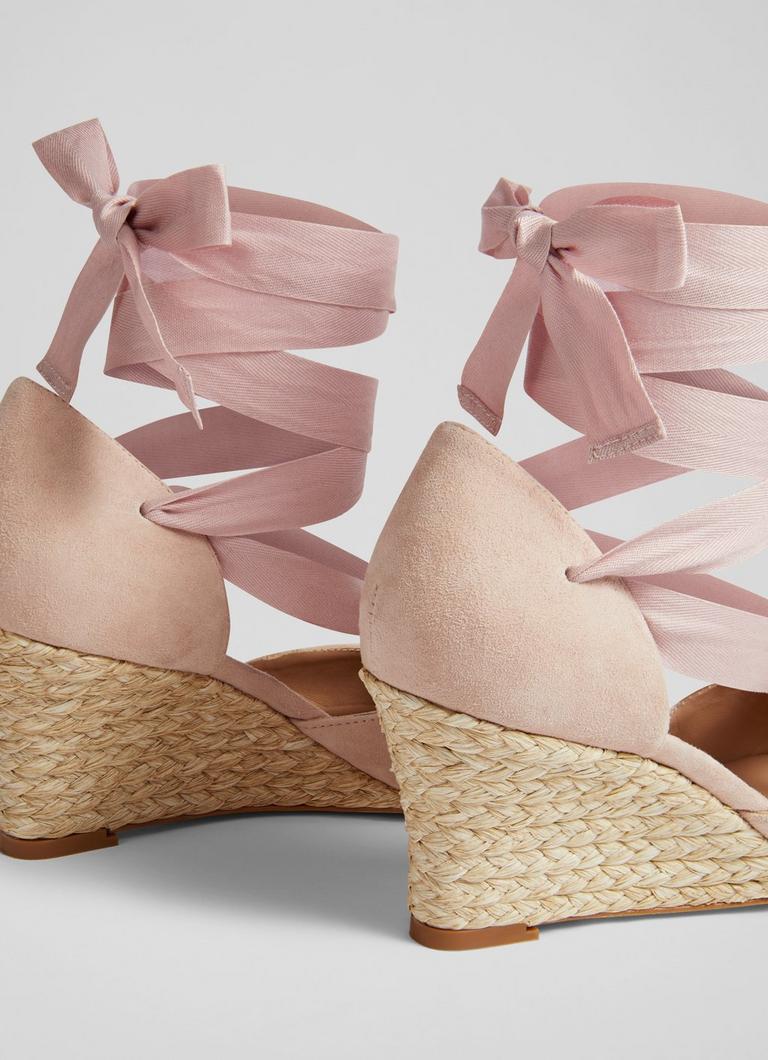 Lana Pink Suede Crossover Strap Espadrille Wedges The Archive
