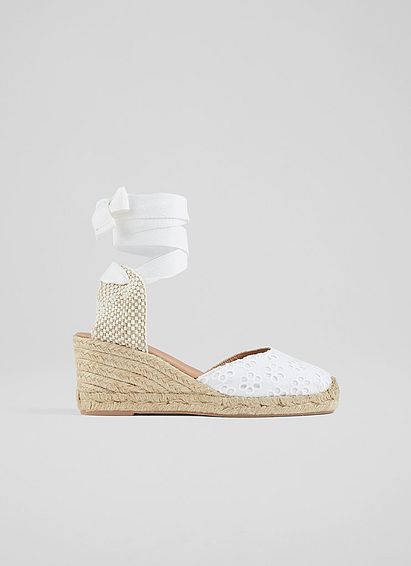 Maureen White Broderie Anglaise Espadrilles Ivory, Ivory