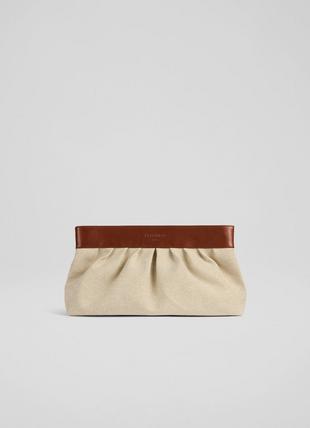 Abbie Canvas and Tan Leather Clutch Bag