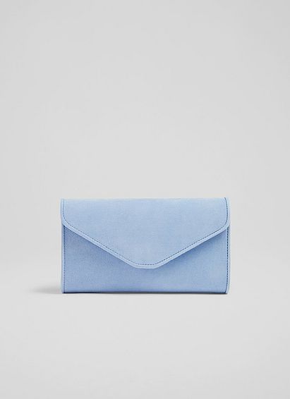 Dominica Pale Blue Suede Clutch Bag, Pale Blue