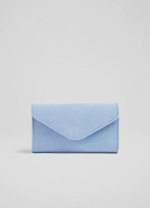 Dominica Pale Blue Suede Clutch Bag