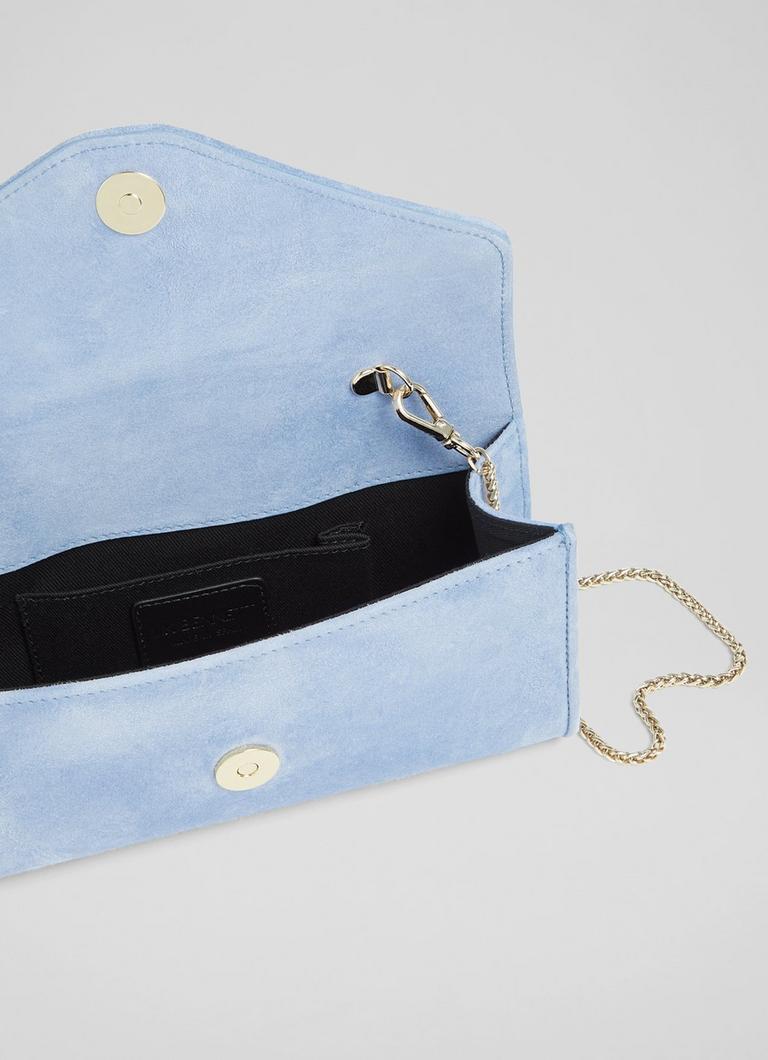 Light blue suede clutch bag sale