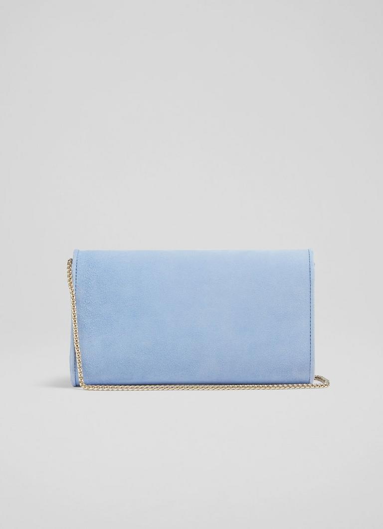 Dominica Pale Blue Suede Clutch Bag