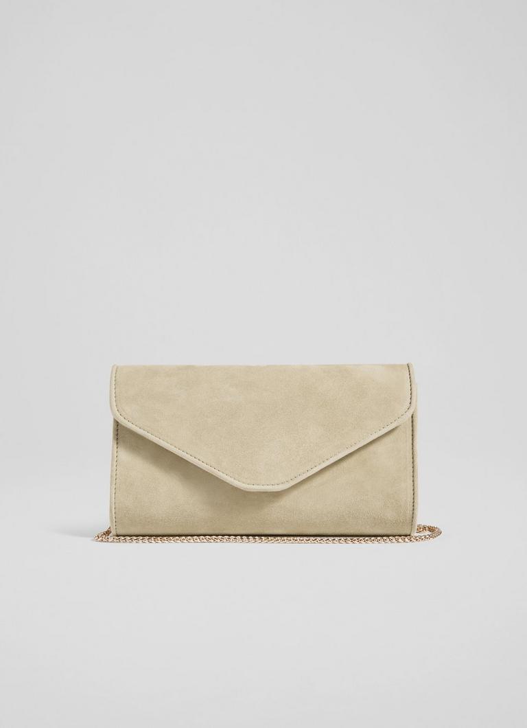 Dominica Beige Suede Clutch Bag Clutch Bags Handbags