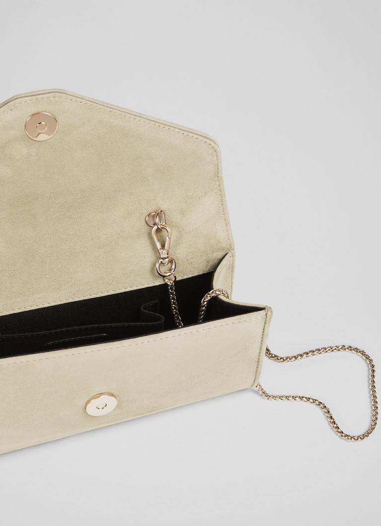 Beige clutch deals bag with chain