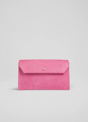 Dora Pink Suede Envelope Clutch