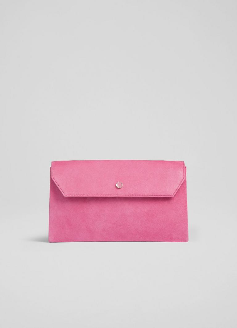 Dora Pink Suede Envelope Clutch Handbags New Arrivals Collections L.K.Bennett London
