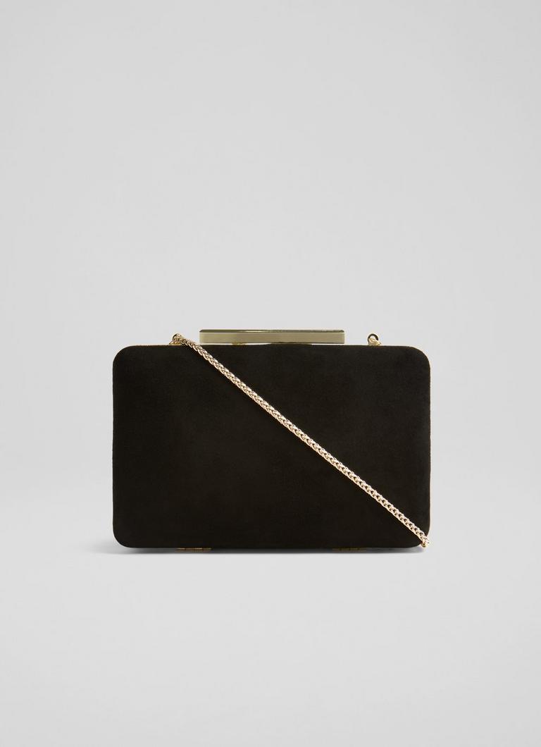 Dotty Black Suede Clutch Bag