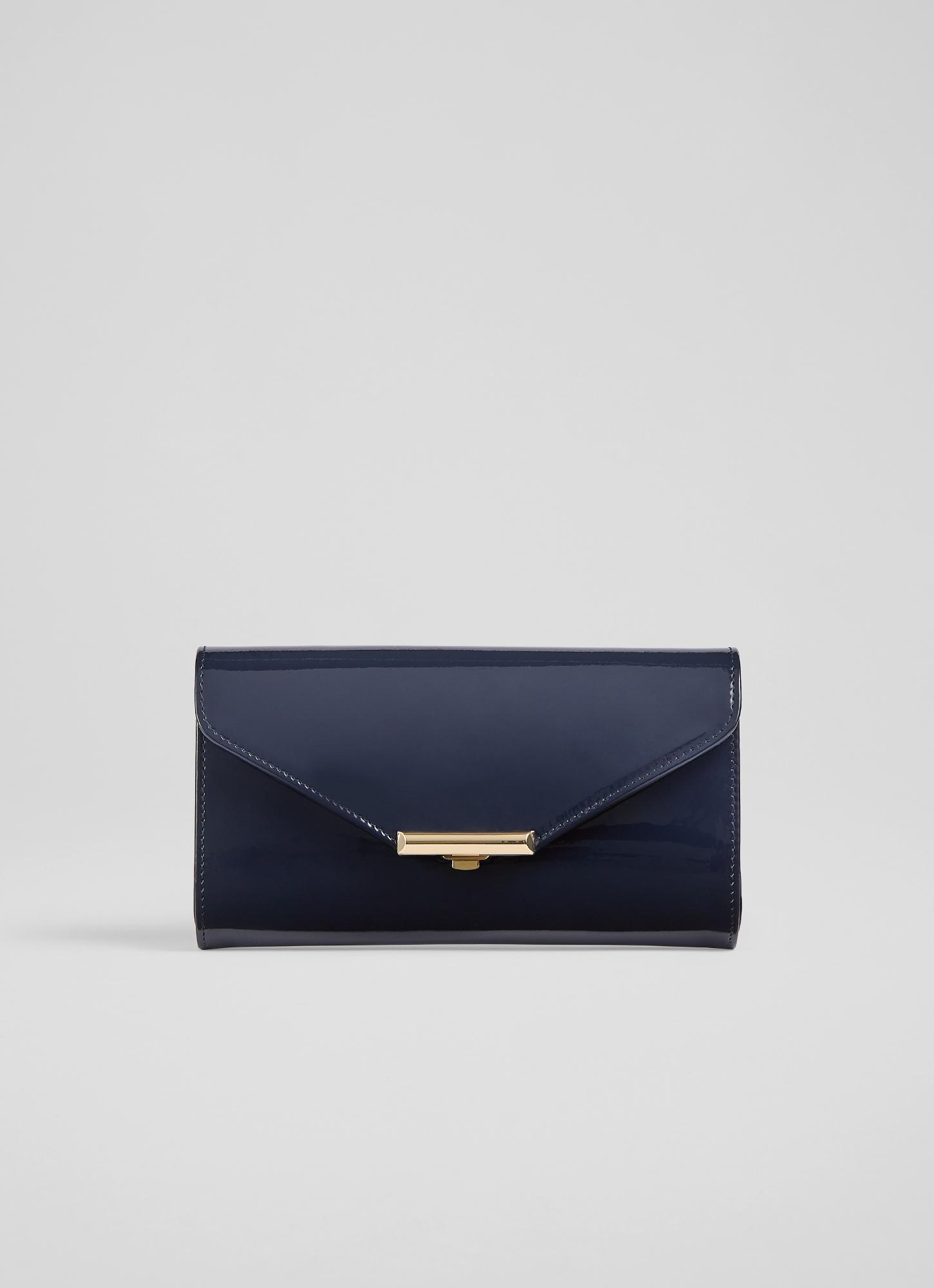 Navy patent sales clutch bag