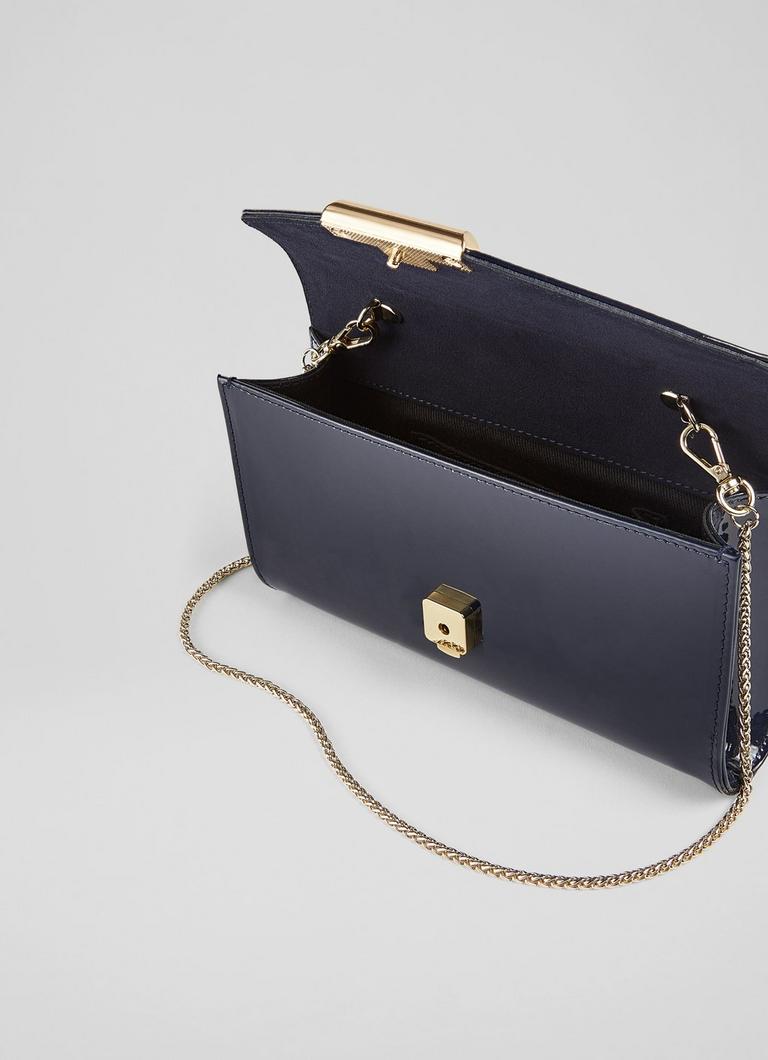 Lucy Navy Patent Leather Clutch Bag Clutch Bags Handbags Collections L.K.Bennett London