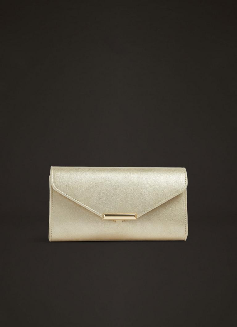 Lucy Gold Suede Clutch Bag With Chain Strap LK Bennett