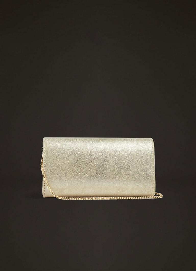 Lucy Gold Suede Clutch Bag With Chain Strap LK Bennett