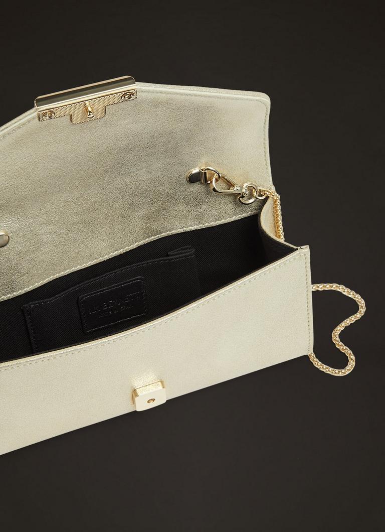 Lucy Gold Suede Clutch Bag With Chain Strap LK Bennett