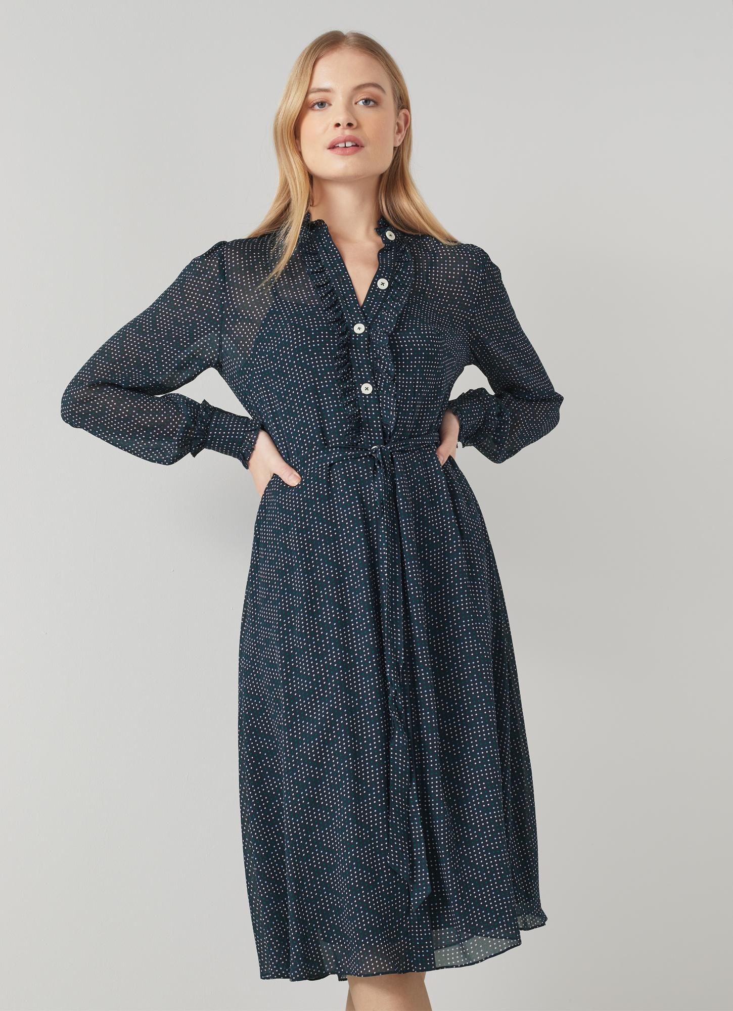 Tish Cream Silk and Navy Crepe Dress | View All | Clothing 