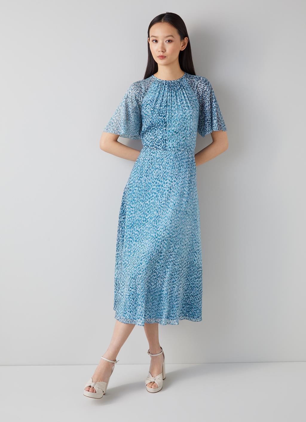 Blue Animal Print Midi Dress | Elegant Dress | LK Bennett