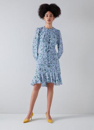 Emylou Blue Silk Apple Blossom Print Dress